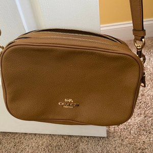 Authentic Tan Coach Double Zipper Cross Body